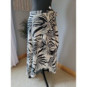 Rachel Zoe Wrap Skirt Size Med Black/White Tropical Pattern